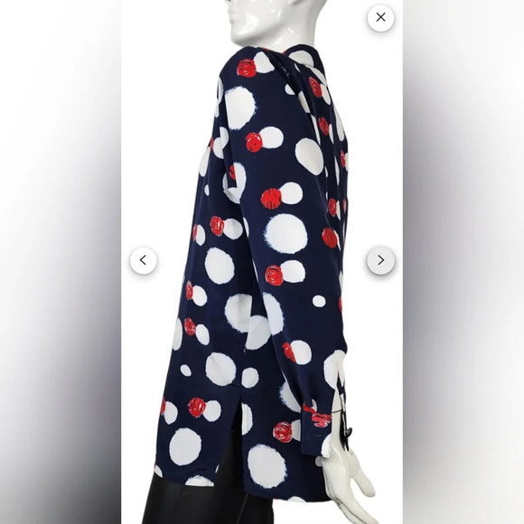 A Vintage Liz Baker Navy Blue Red White Blouse - Picture 7 of 11